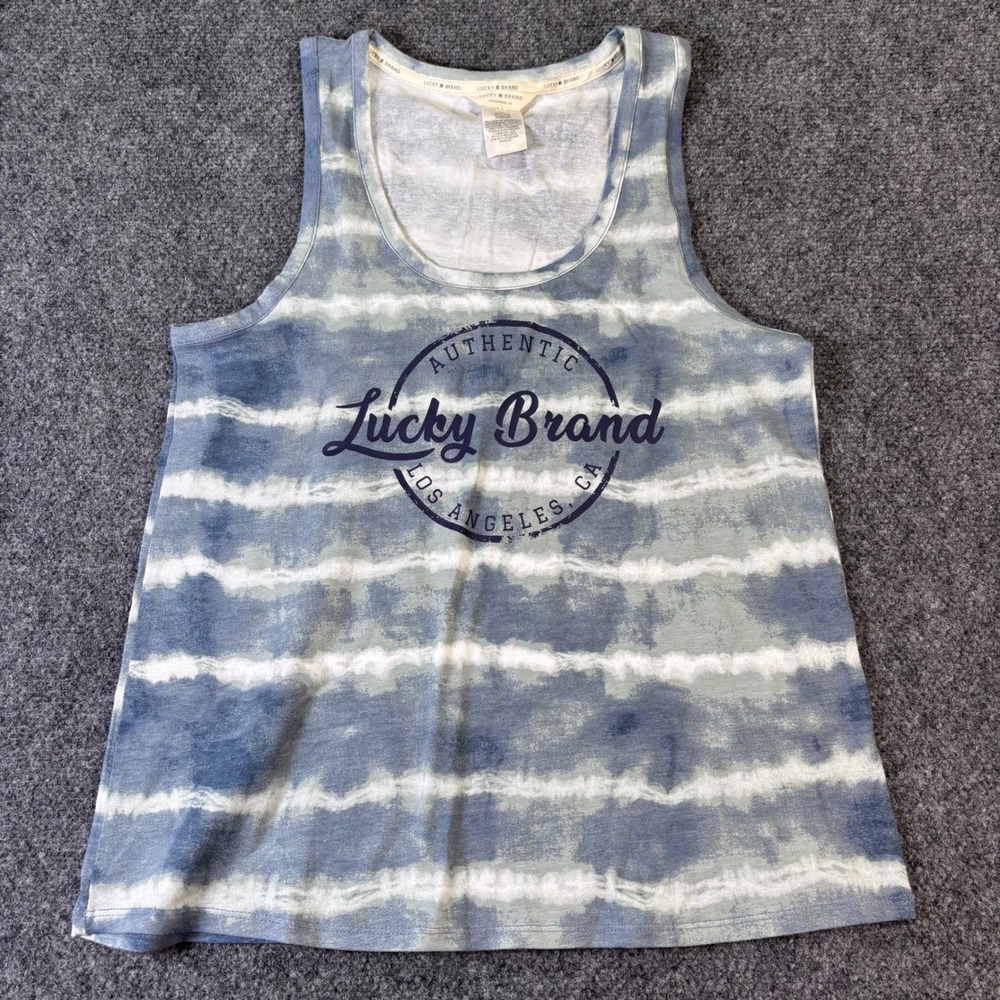 Lucky Brand Tank Top Womens Medium Blue Tie Dye Striped Graphic Los Angeles CA